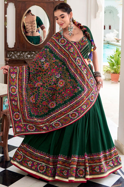 Green Tussar Silk Navratri Lehenga Choli SFROY548701R