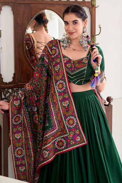 Green Tussar Silk Navratri Lehenga Choli SFROY548701R