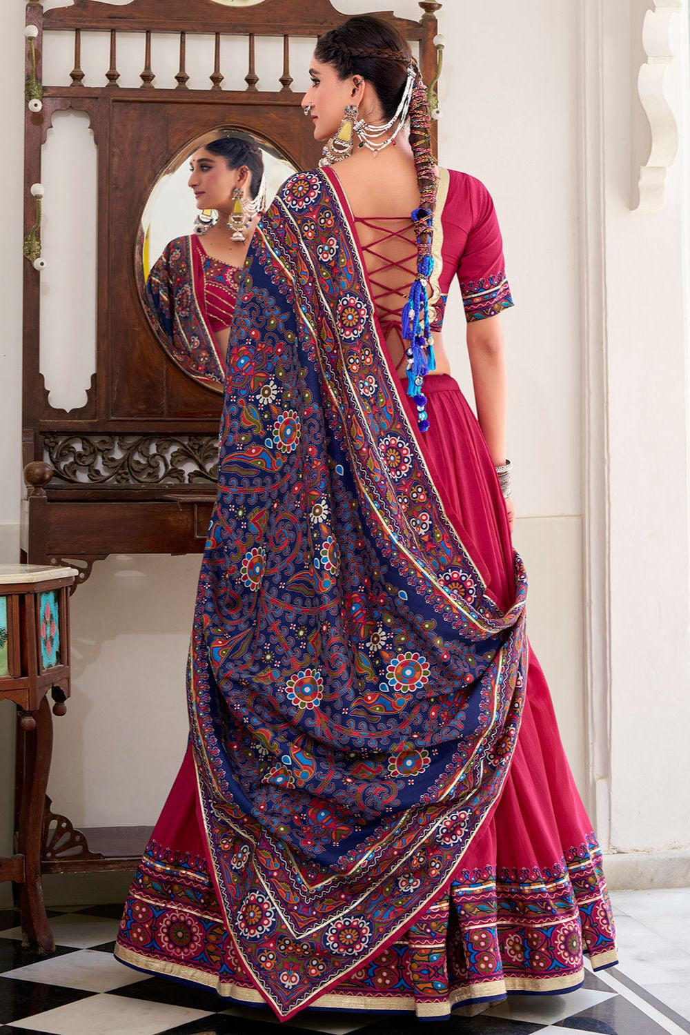 Pink Tussar Silk Navratri Lehenga Choli SFROY548703R