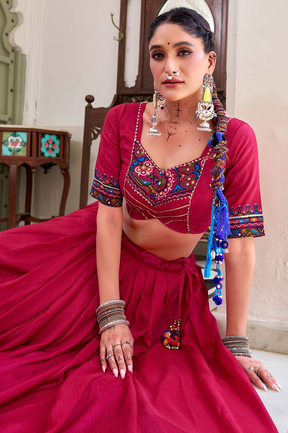 Pink Tussar Silk Navratri Lehenga Choli SFROY548703R
