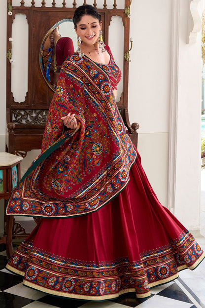 Red Tussar Silk Navratri Lehenga Choli SFROY548704R