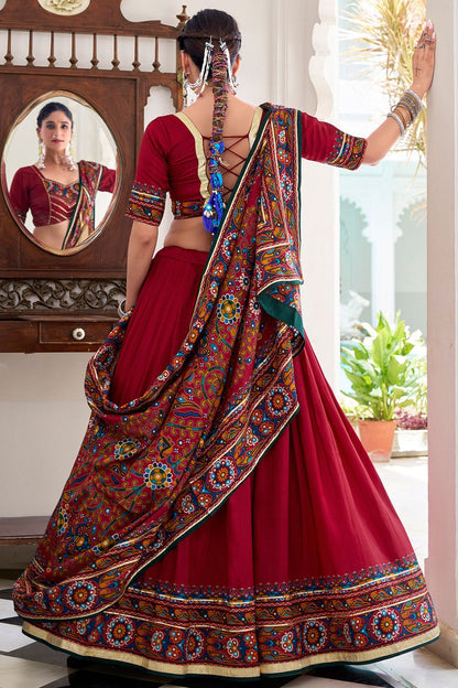 Red Tussar Silk Navratri Lehenga Choli SFROY548704R
