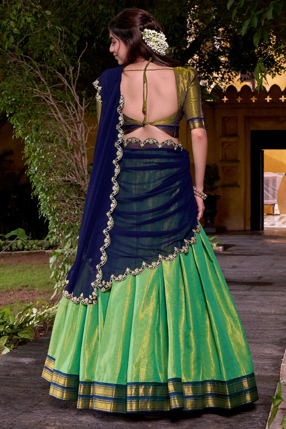 Green Silk Navratri Lehenga Choli In Silk SFROY550701