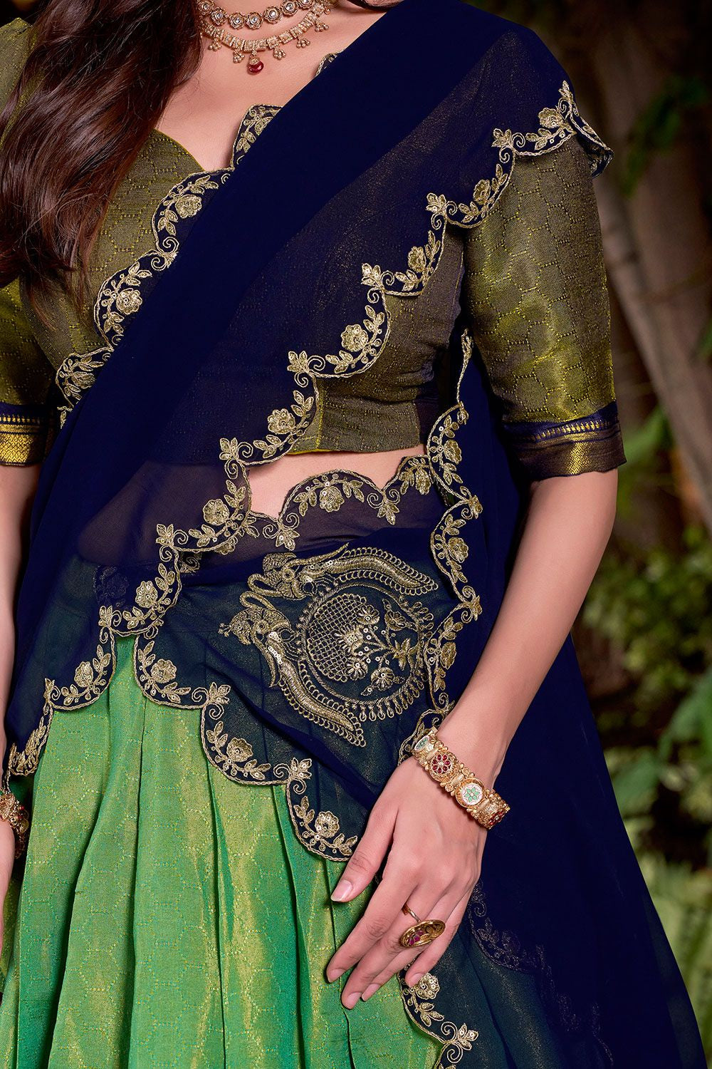 Green Silk Navratri Lehenga Choli In Silk SFROY550701