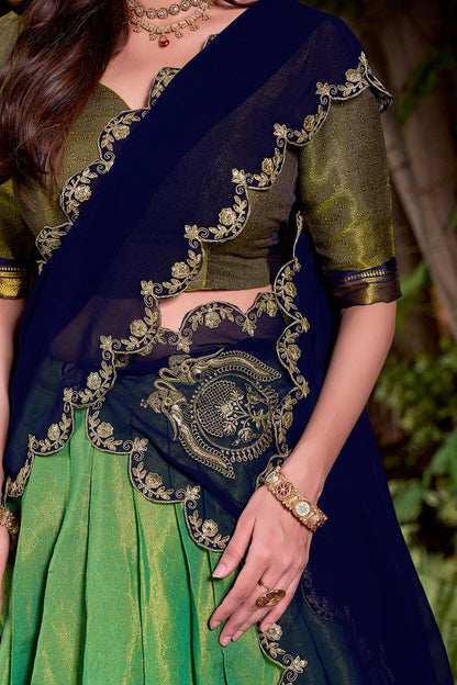 Green Silk Navratri Lehenga Choli In Silk SFROY550701