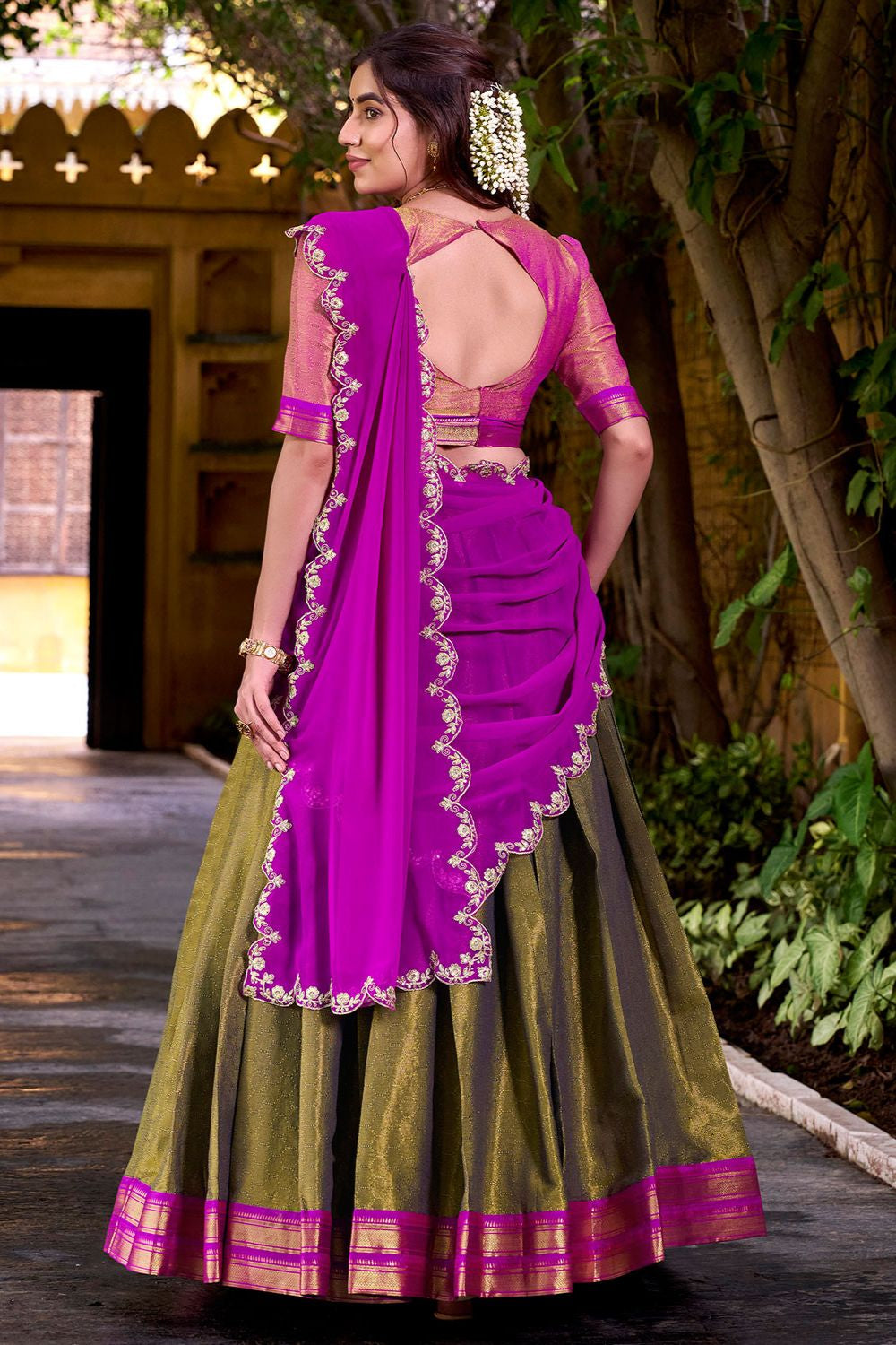 Green Silk Navratri Lehenga Choli In Silk SFROY550702