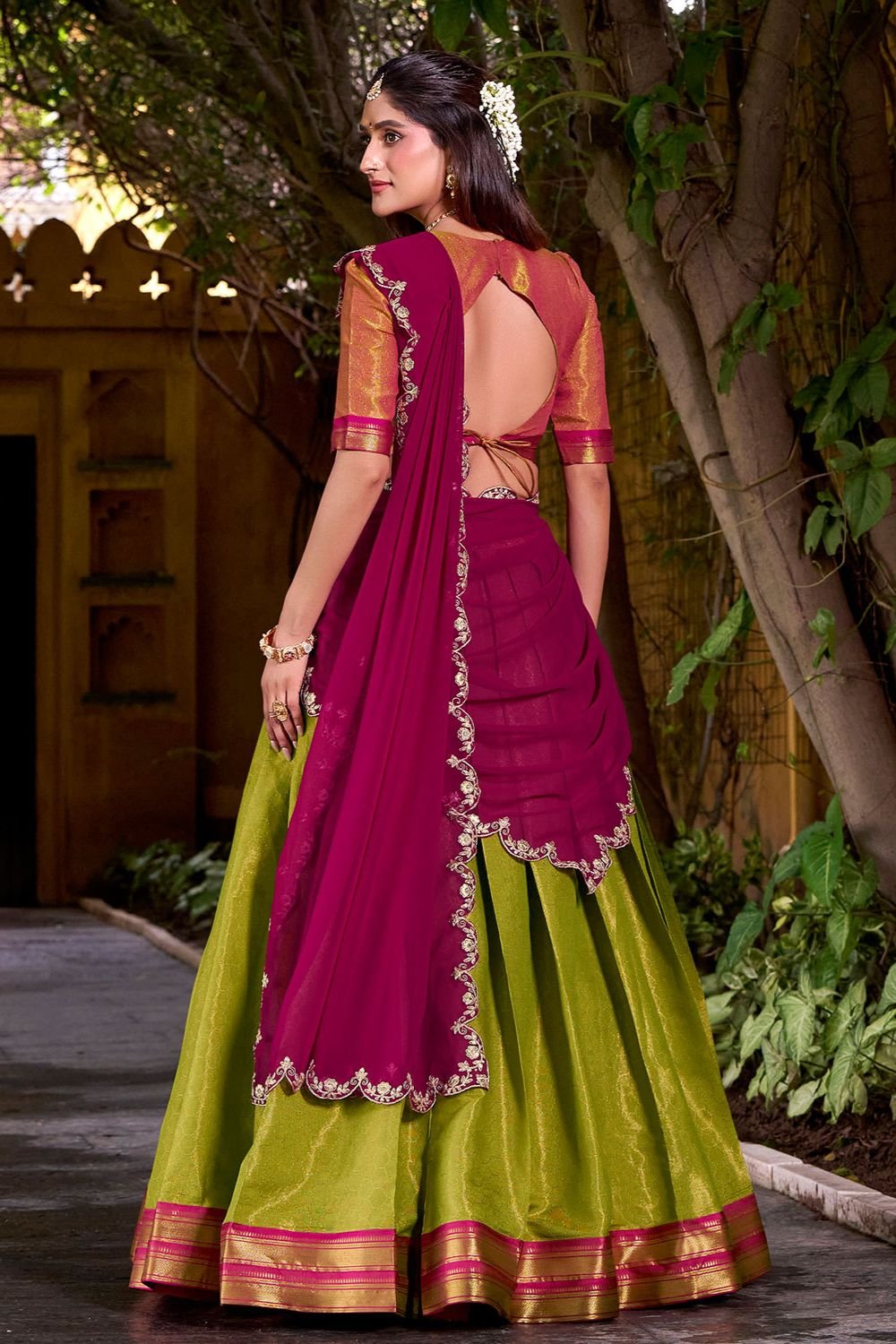 Green Silk Navratri Lehenga Choli In Silk  SFROY550704