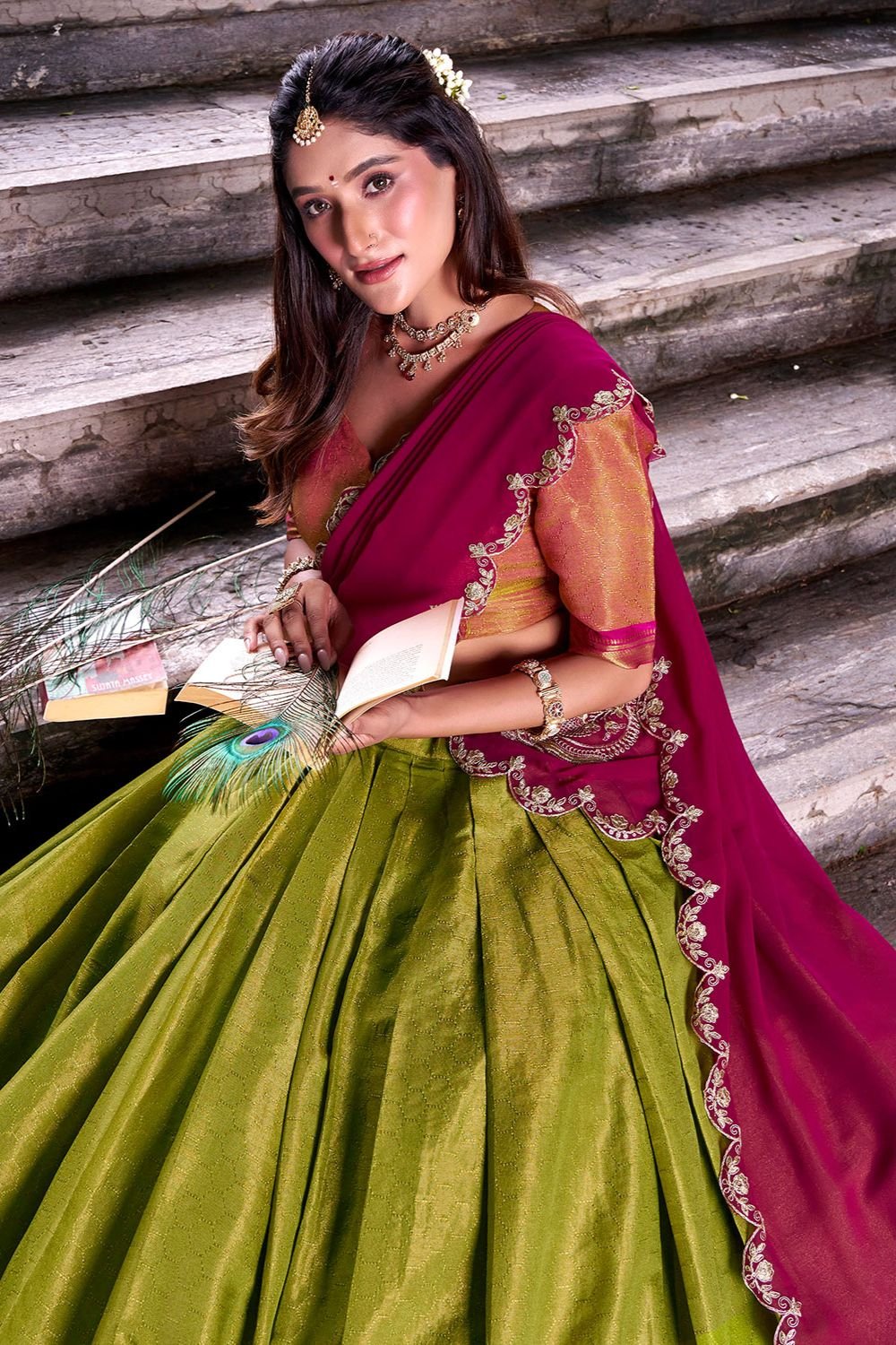 Green Silk Navratri Lehenga Choli In Silk  SFROY550704