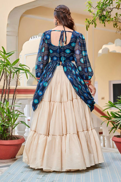 Cream Pure Cotton Katchi Work Chaniya Choli Ready To Wear SFROY551301R
