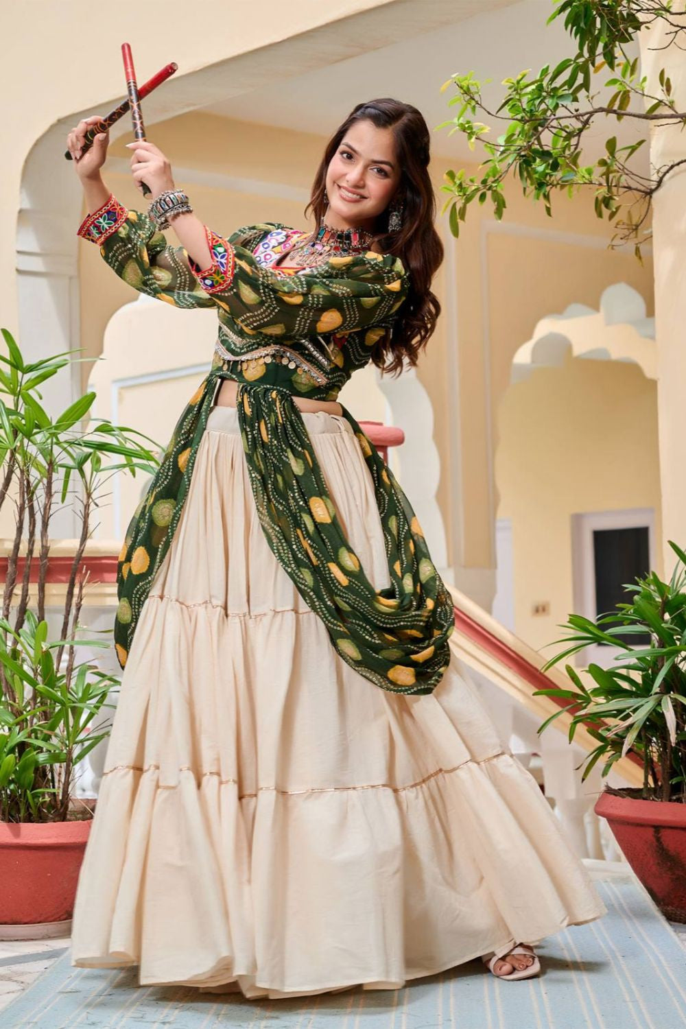Cream  Pure Cotton Katchi Work Chaniya Choli Ready To Wear SFROY551302R