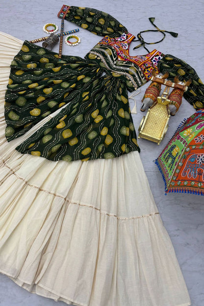 Cream  Pure Cotton Katchi Work Chaniya Choli Ready To Wear SFROY551302R