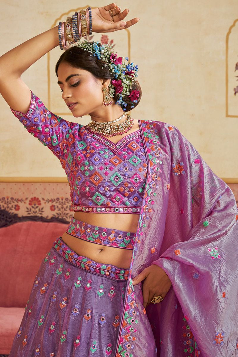 Purple Organza Lehenga Choli - SFROY553903
