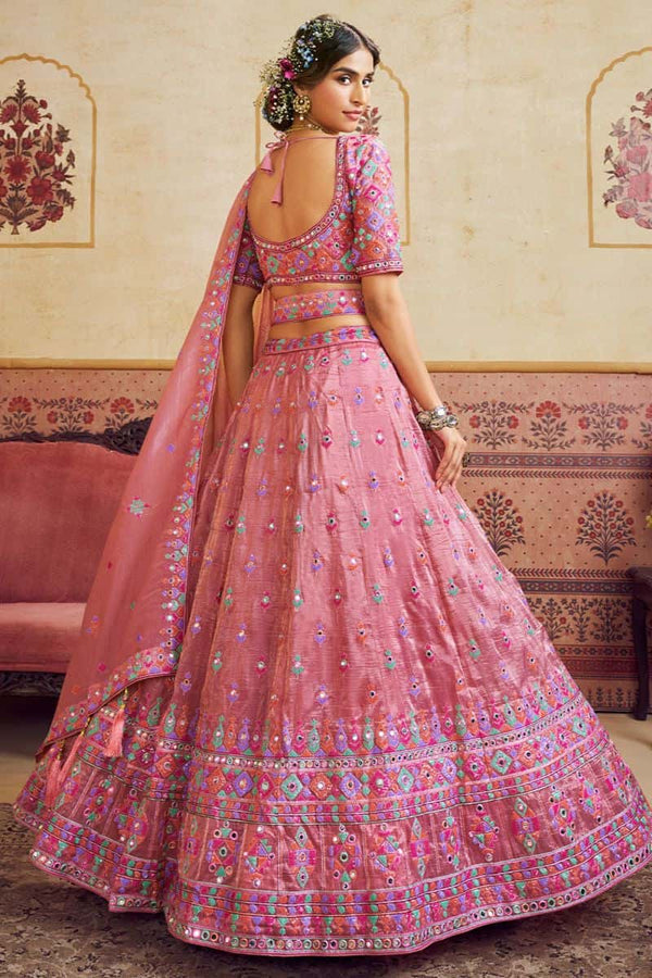 Pink Organza Wedding Party Lehenga Choli SFROY553904
