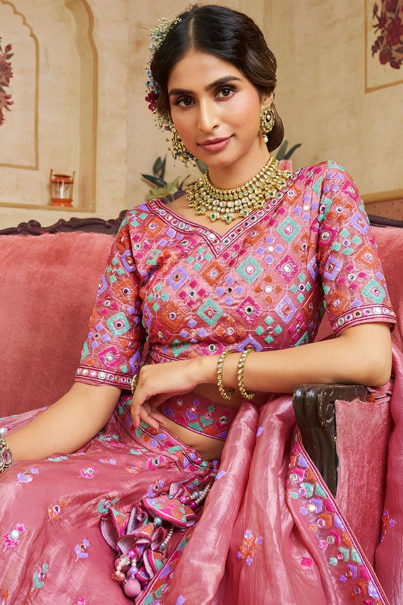 Pink Organza Lehenga Choli - SFROY553904