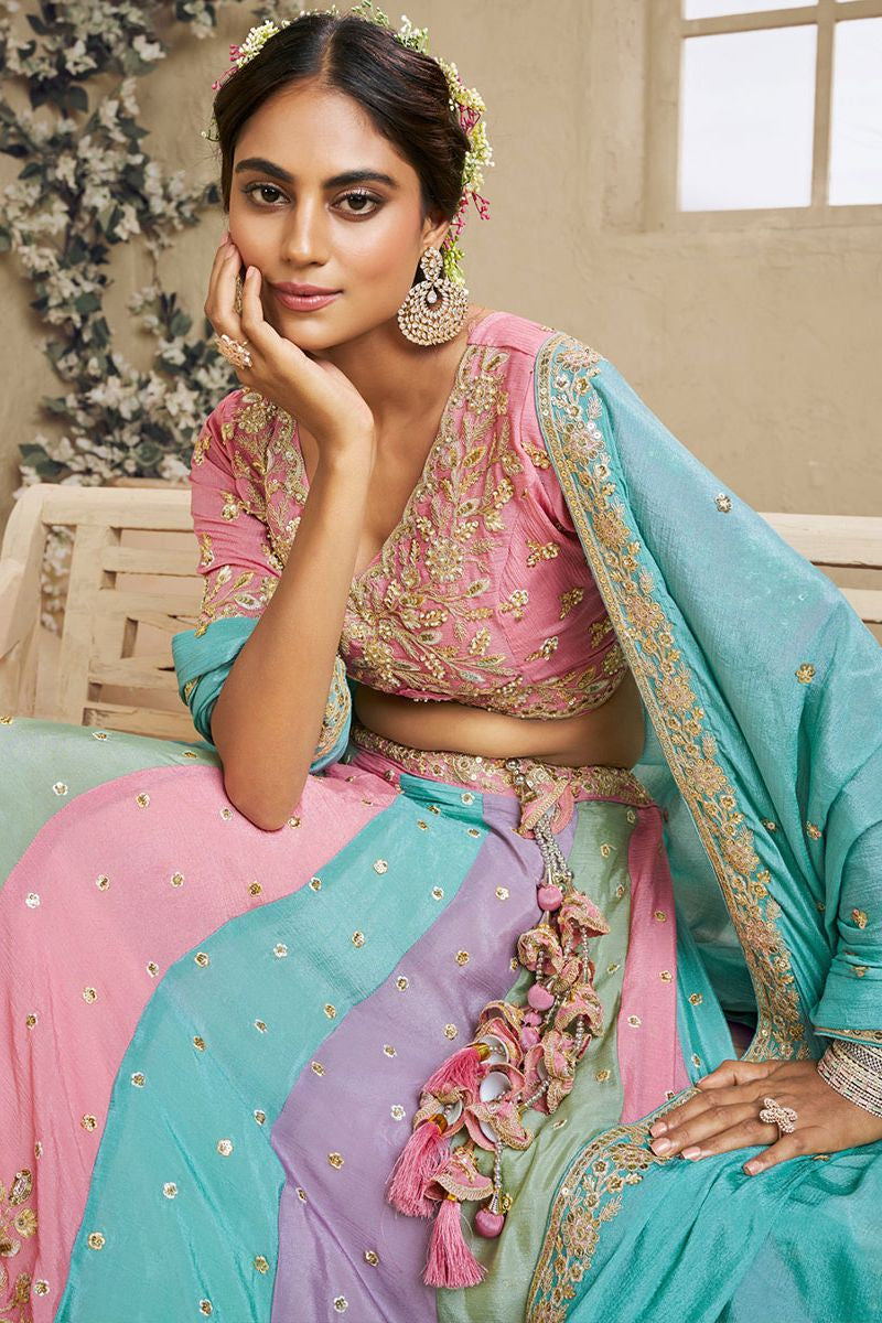 Pink Georgette Wedding Party Lehenga Choli SFROY553905