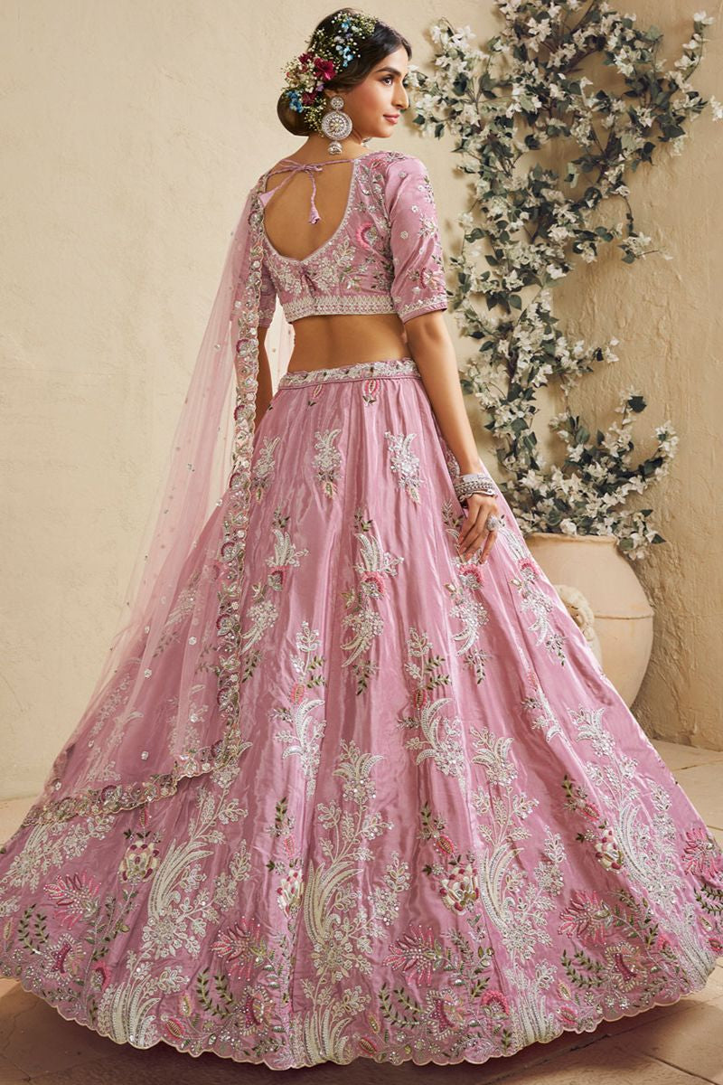 Pink Satin Wedding Party Lehenga Choli SFROY553907