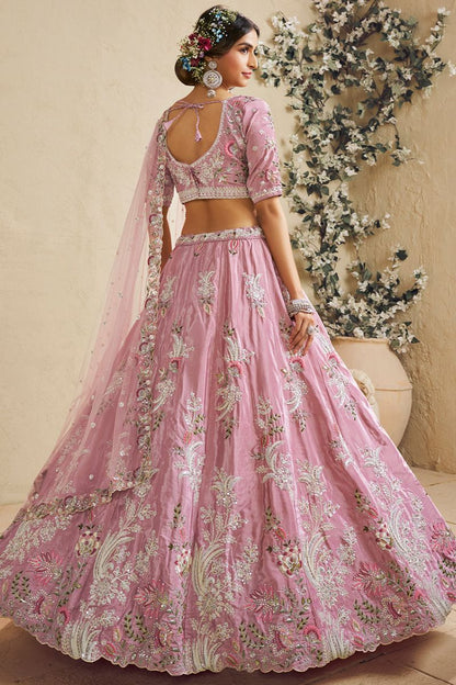 Pink Satin Wedding Party Lehenga Choli SFROY553907
