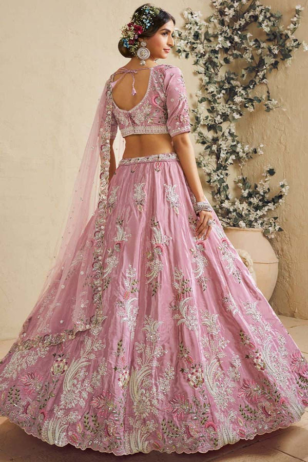 Pink Satin Wedding Party Lehenga Choli SFROY553907