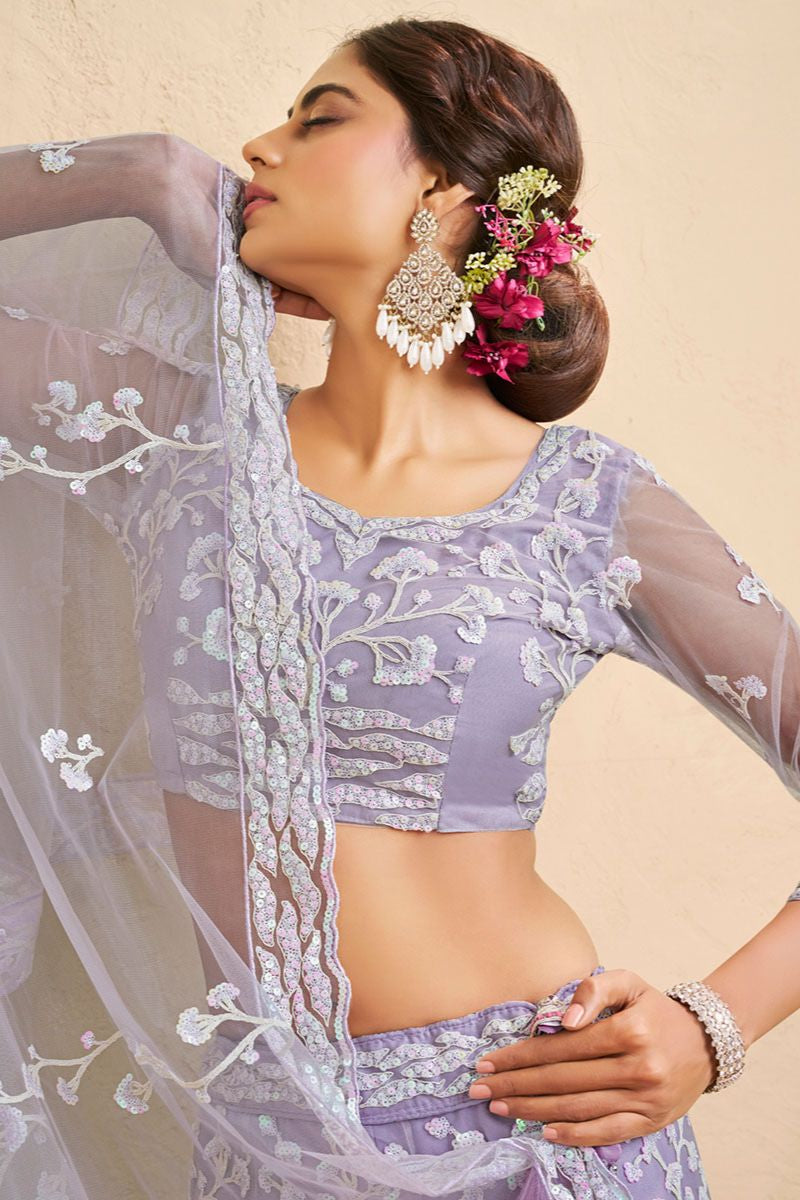 Purple Net Wedding Party Lehenga Choli SFROY553910