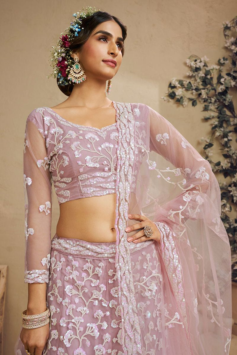 Pink Net Wedding Party Lehenga Choli SFROY553911