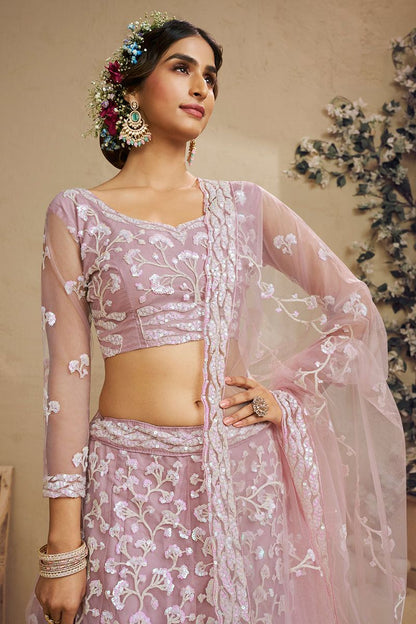 Pink Net Wedding Party Lehenga Choli SFROY553911