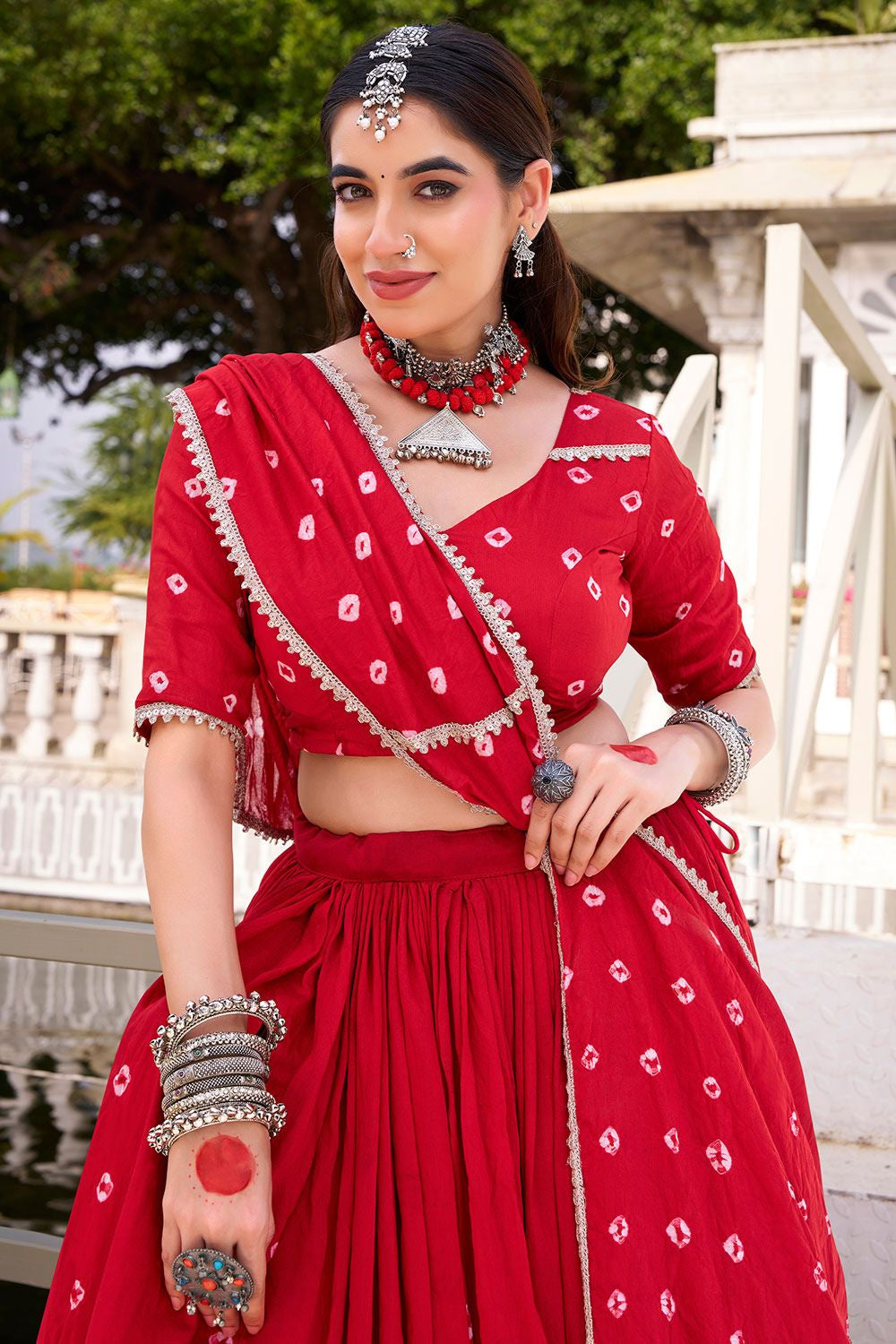 Red Chanderi Navratri Chaniya Choli SFROY554702R