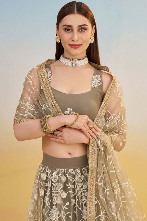 Grey Net Lehenga Choli With Thread Sequin SFSA500803