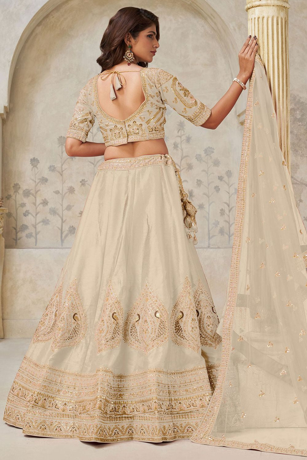 Cream Silk Lehenga Choli - SFRELS6508