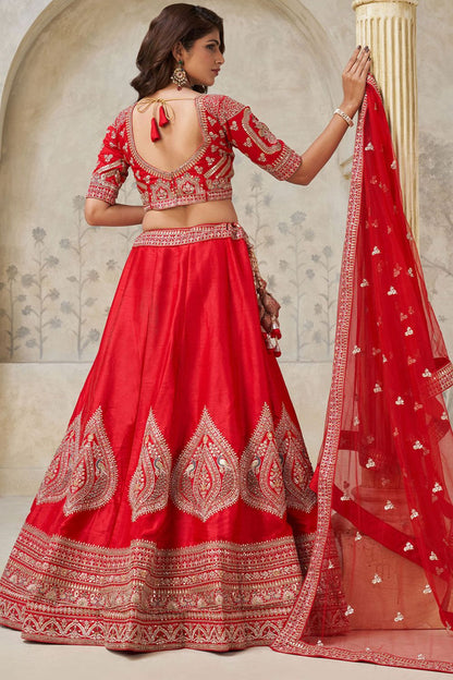 Red Silk Lehenga Choli - SFRELS6511