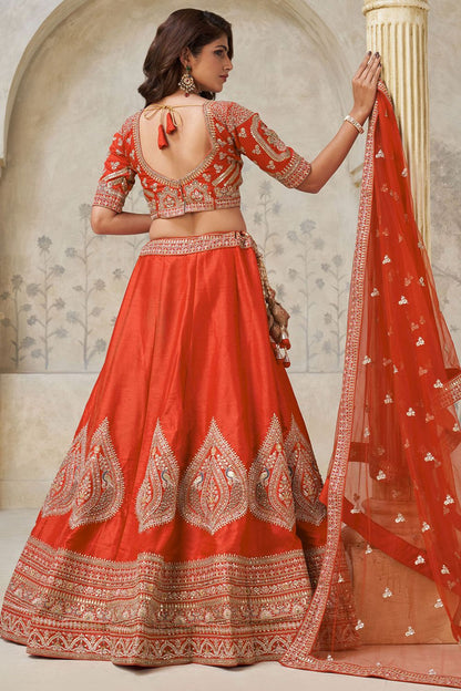 Orange Silk Lehenga Choli - SFRELS6512