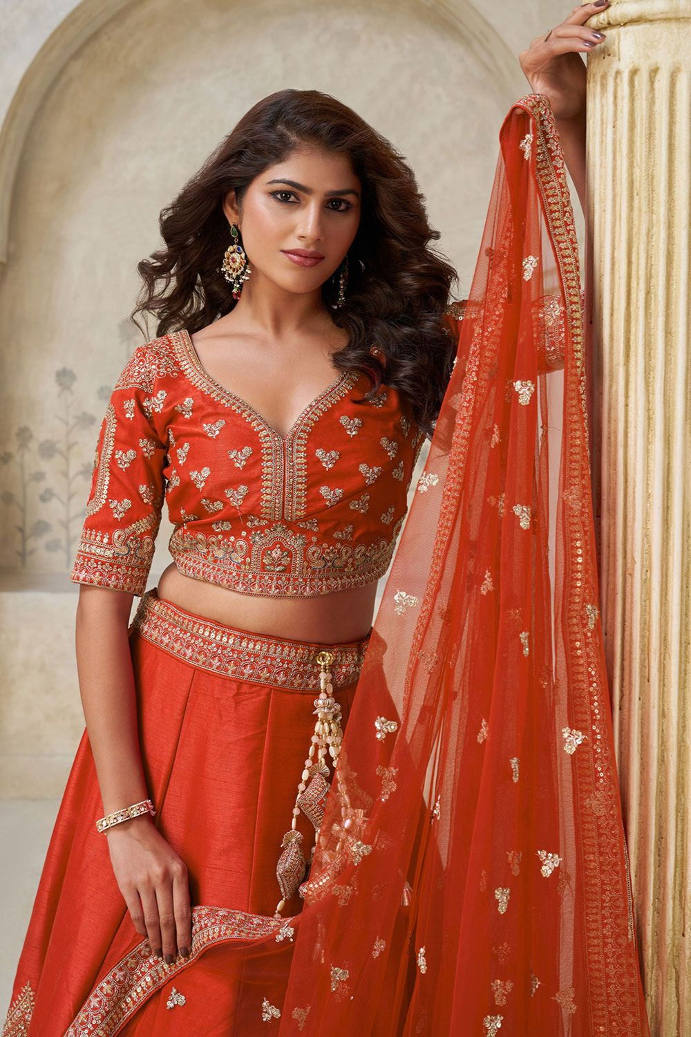 Orange Silk Lehenga Choli - SFRELS6512