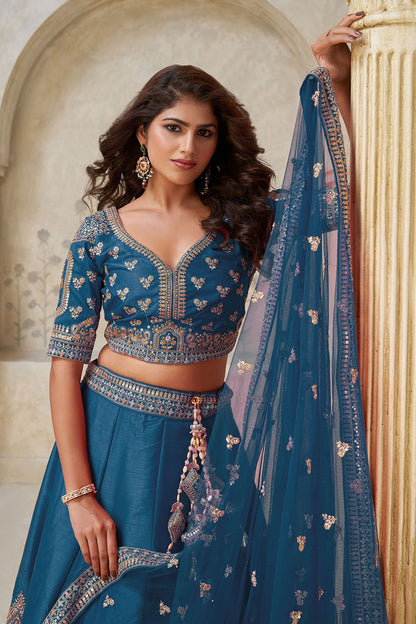 Blue Silk Lehenga Choli - SFRELS6513