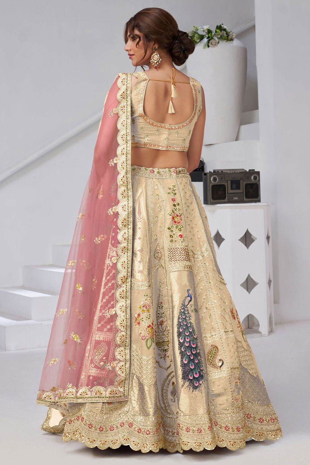 Cream Banarasi Lehenga Choli - SFRELS6515