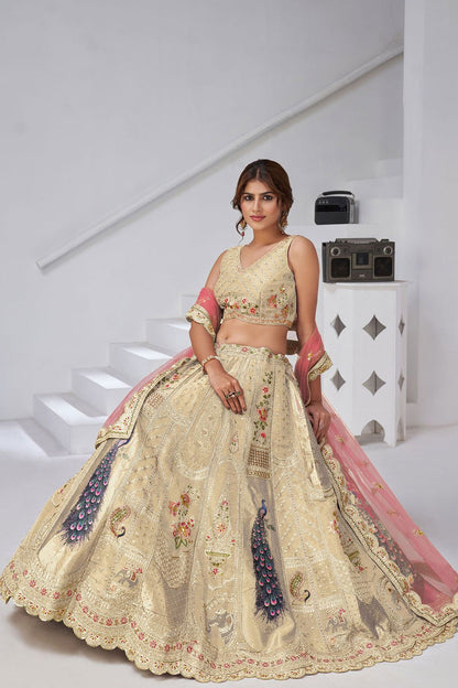 Cream Banarasi Lehenga Choli - SFRELS6515