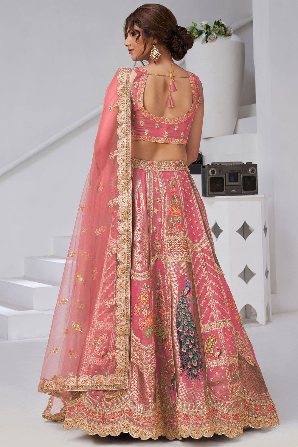 Pink Banarasi Lehenga Choli - SFRELS6516