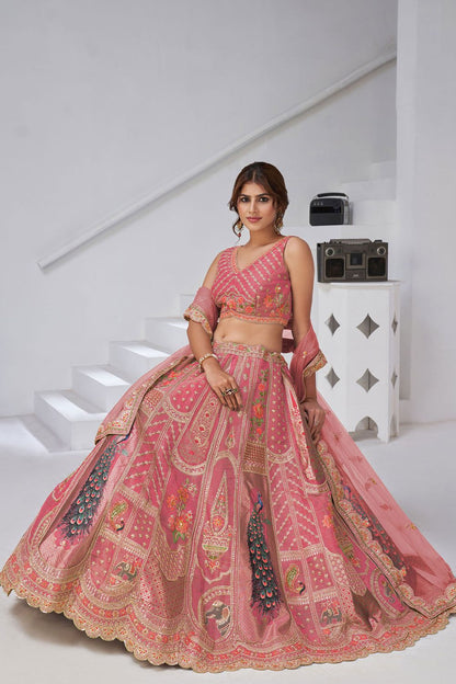 Pink Banarasi Lehenga Choli - SFRELS6516
