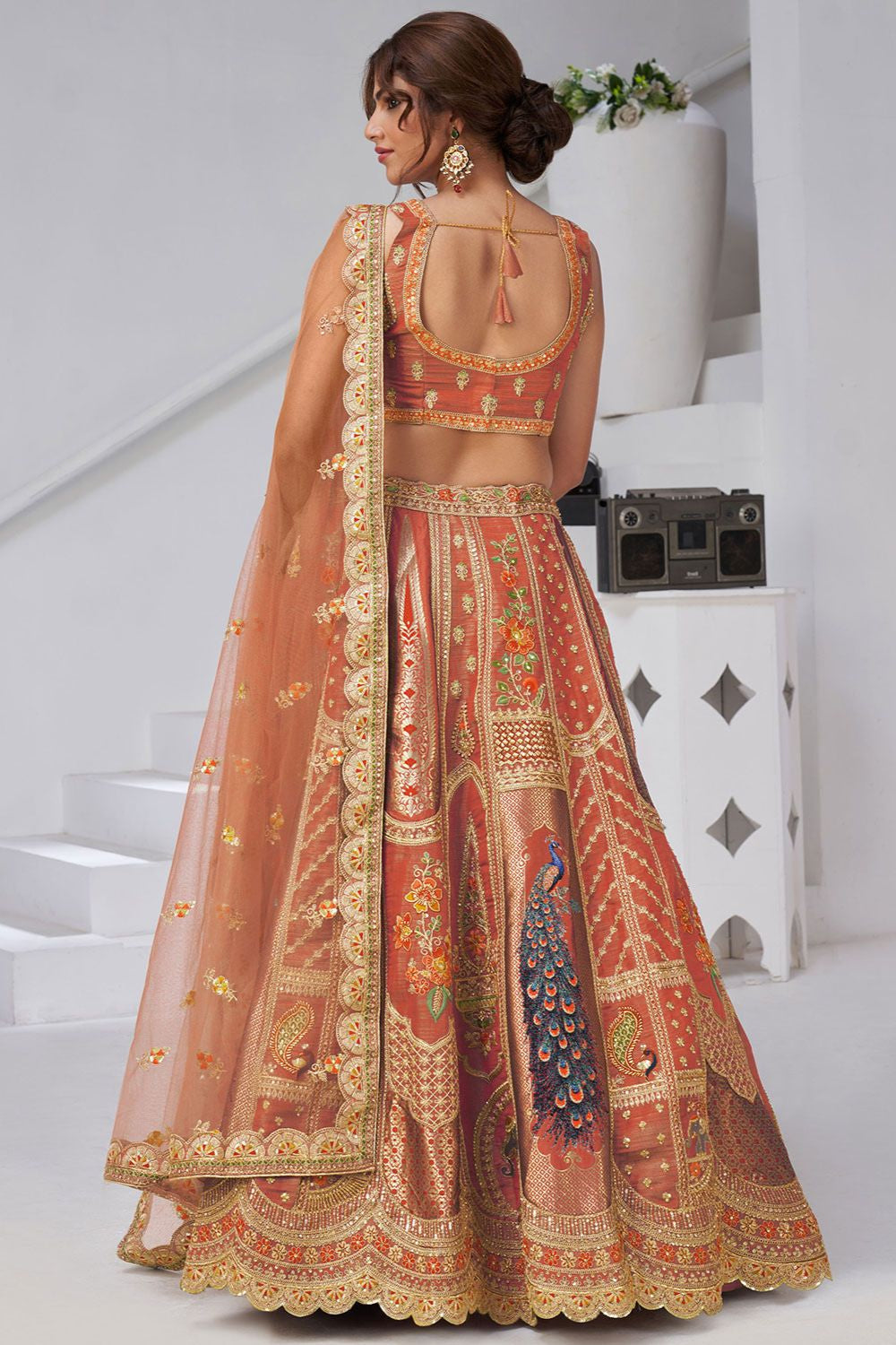 Orange Banarasi Lehenga Choli - SFRELS6518