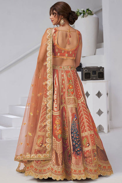 Orange Banarasi Lehenga Choli - SFRELS6518