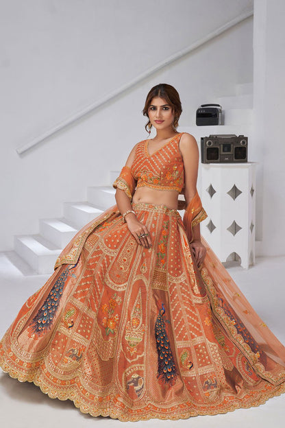 Orange Banarasi Lehenga Choli - SFRELS6518