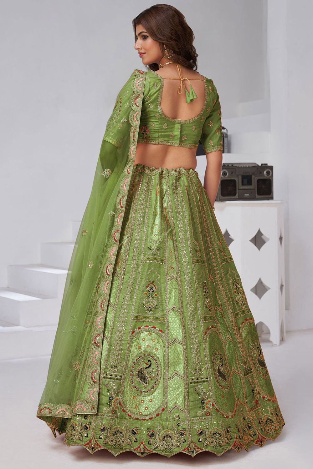 Green Banarasi Lehenga Choli - SFRELS6520