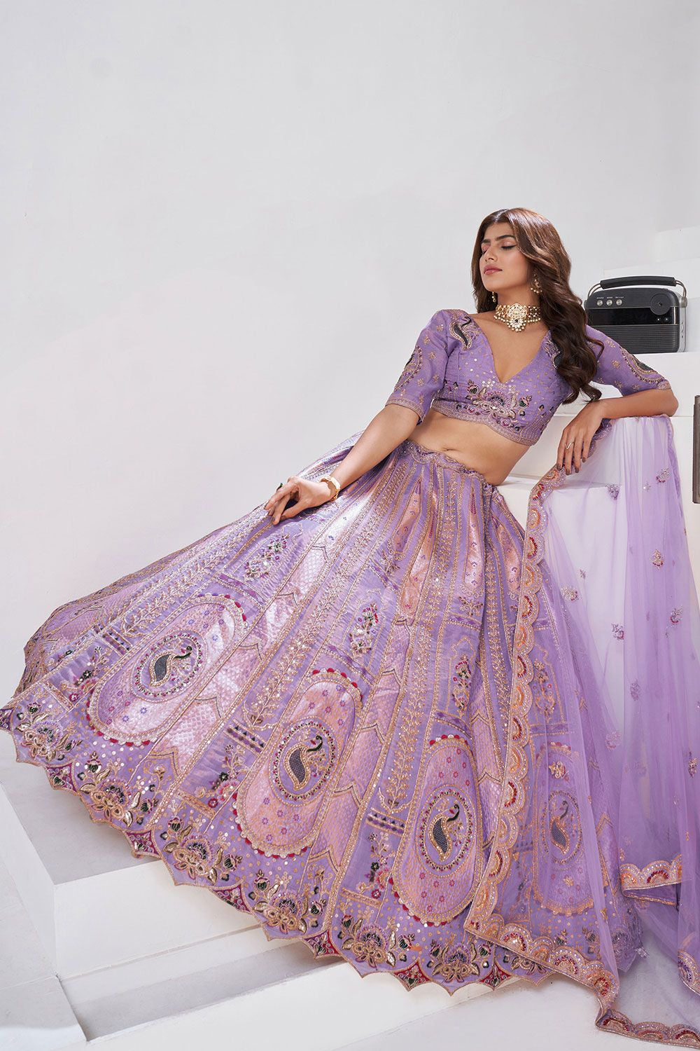 Purple Banarasi Lehenga Choli - SFRELS6522