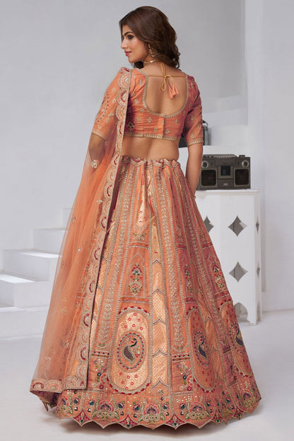 Orange Banarasi Lehenga Choli - SFRELS6523