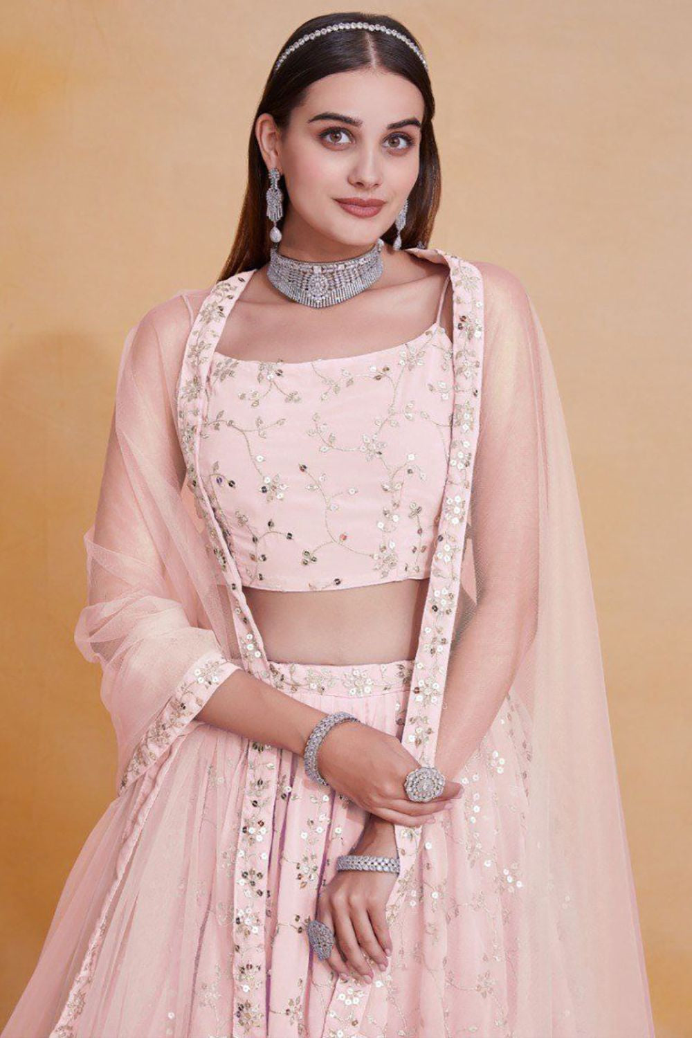 Pink Georgette Party Wear Lehenga Choli SFROY565602