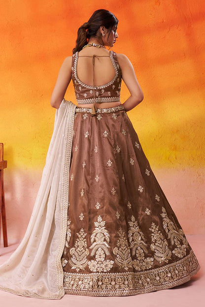 Brown Tissue Wedding Lehenga Choli SFROY565701