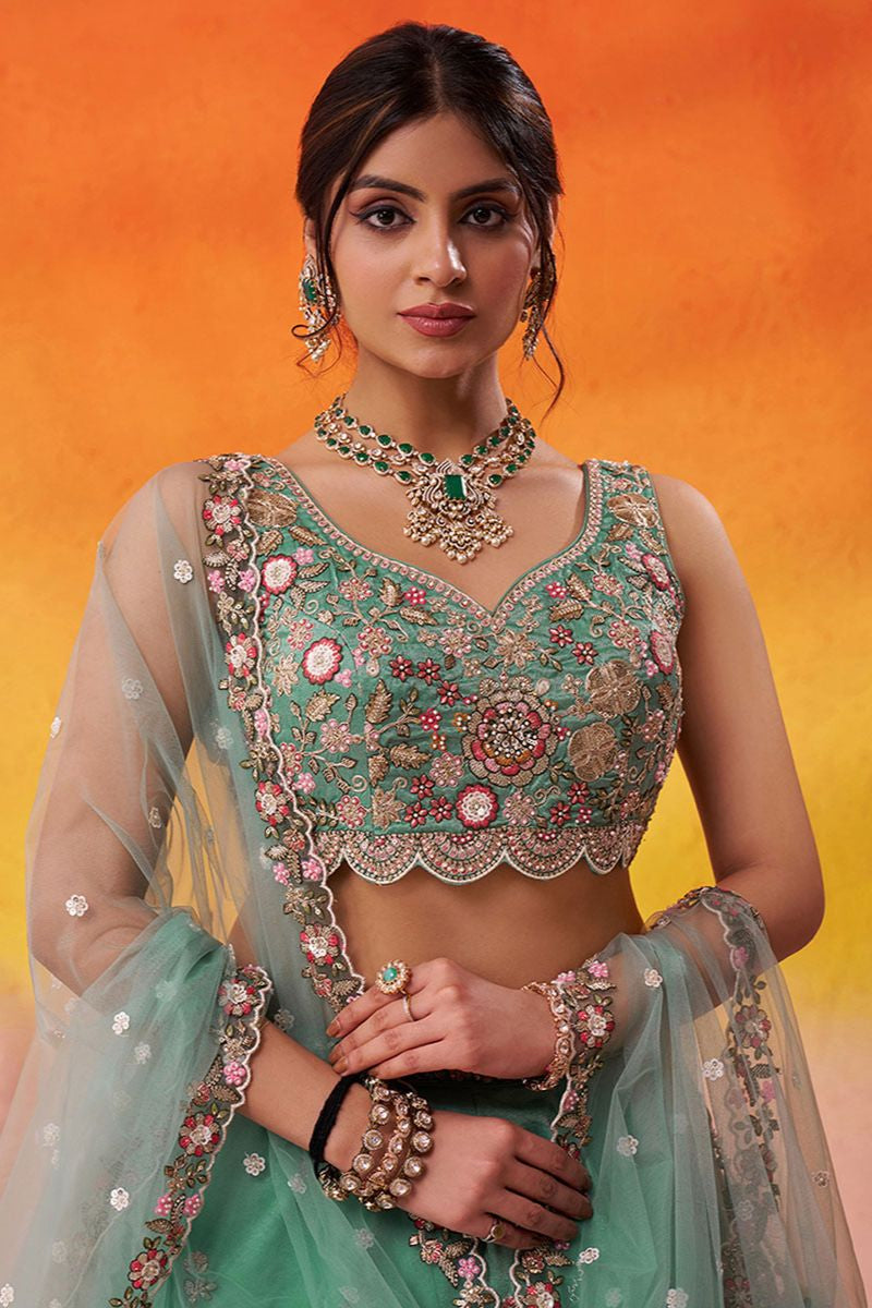 Green Tissue Wedding Lehenga Choli SFROY565702