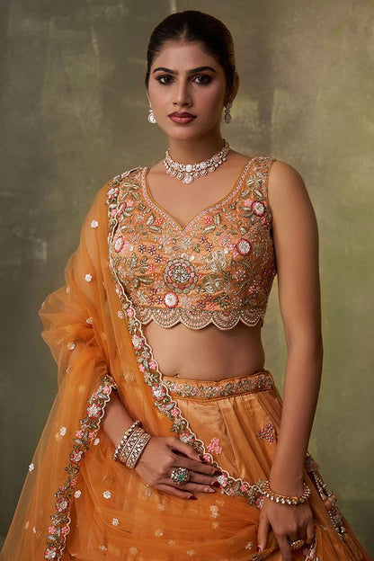 Orange Tissue Wedding Lehenga Choli SFROY565703