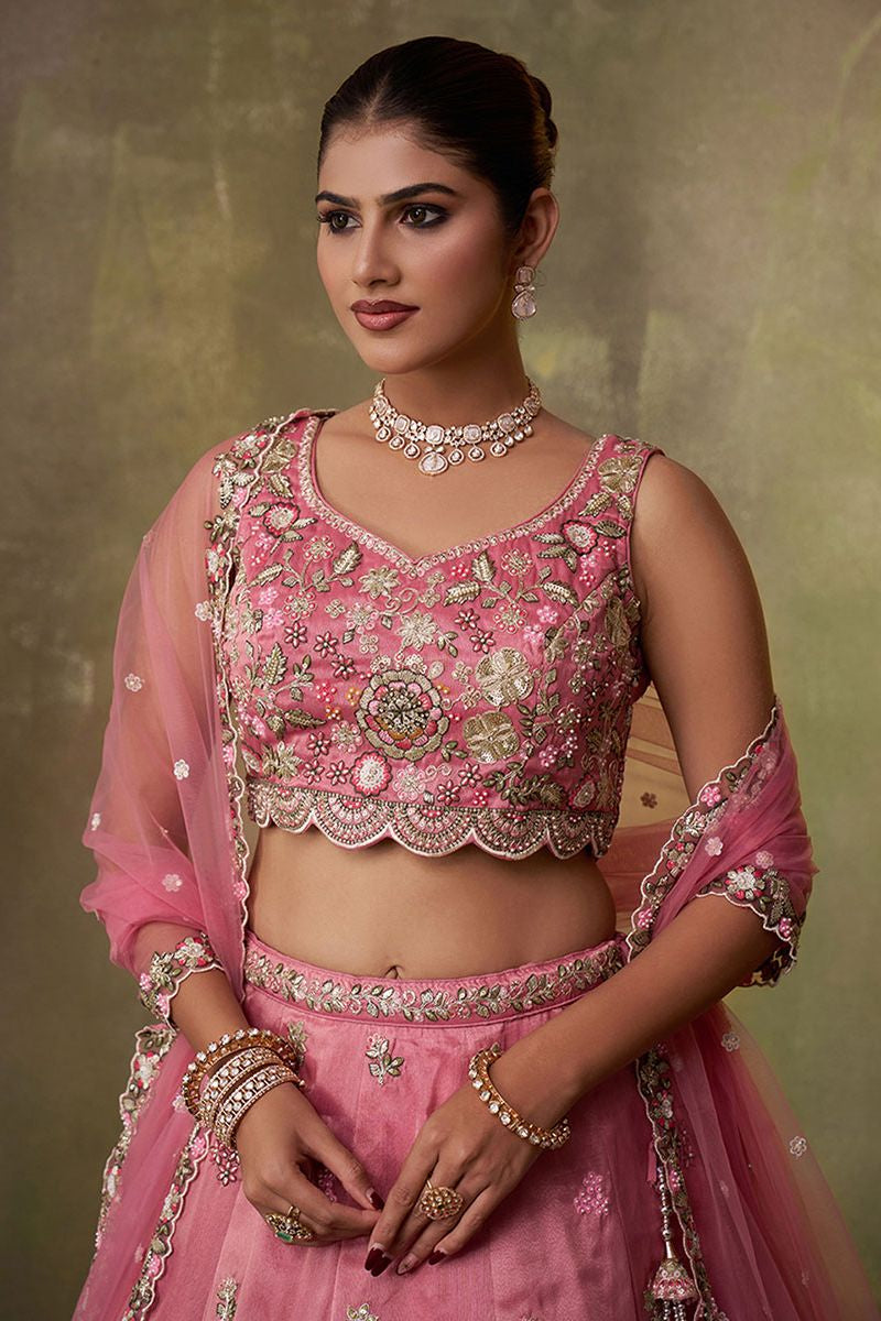 Pink Tissue Wedding Lehenga Choli SFROY565704