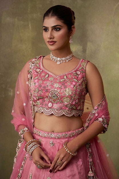 Pink Tissue Wedding Lehenga Choli SFROY565704