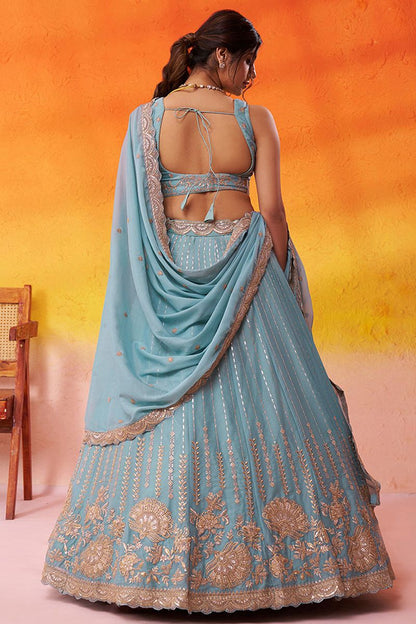 Blue Silk Wedding Lehenga Choli SFROY565707
