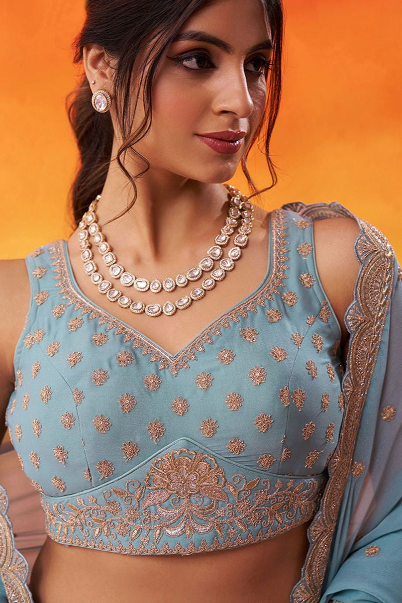 Blue Silk Wedding Lehenga Choli SFROY565707